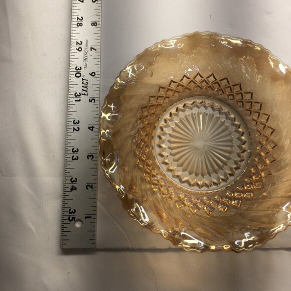 Vintage Indiana Carnival Amber Glass Bowl Round Scalloped Edged 7.5" - Picture 12 of 13